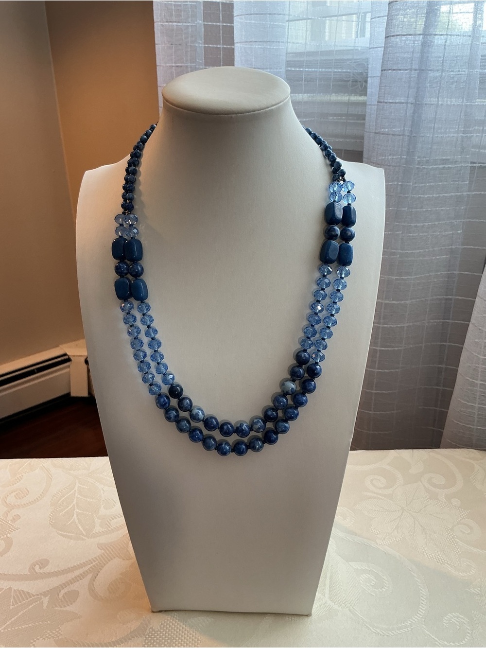 Double Strand Blue Beaded Necklace for Women